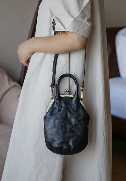 Womens Genuine Leather Frame Clutch Purse Retro Phone Bag for Women with Shoulder Strap Funky