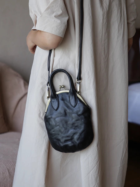 Womens Genuine Leather Frame Clutch Purse Retro Phone Bag for Women with Shoulder Strap Quality