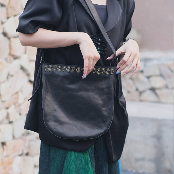 Womens Rivet Studded Small Leather Shoulder Bag Black Crossbody Bags For Women Accessories