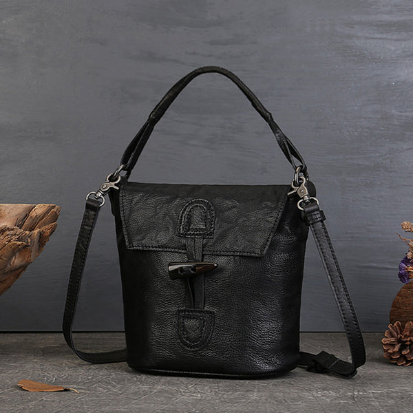 Vintage Womens Leather Shoulder Handbags Crossbody Bucket Purse