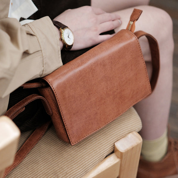 Womens Small Leather Shoulder Bag Crossbody Satchel Purses Brown