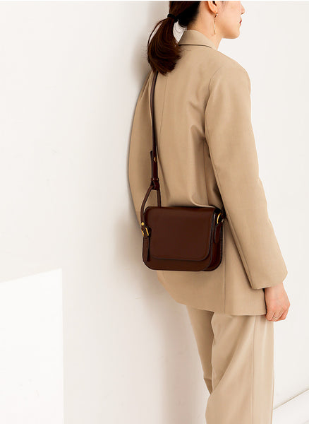 Womens Small Leather Shoulder Bag Genuine Leather Crossbody Bags Brown
