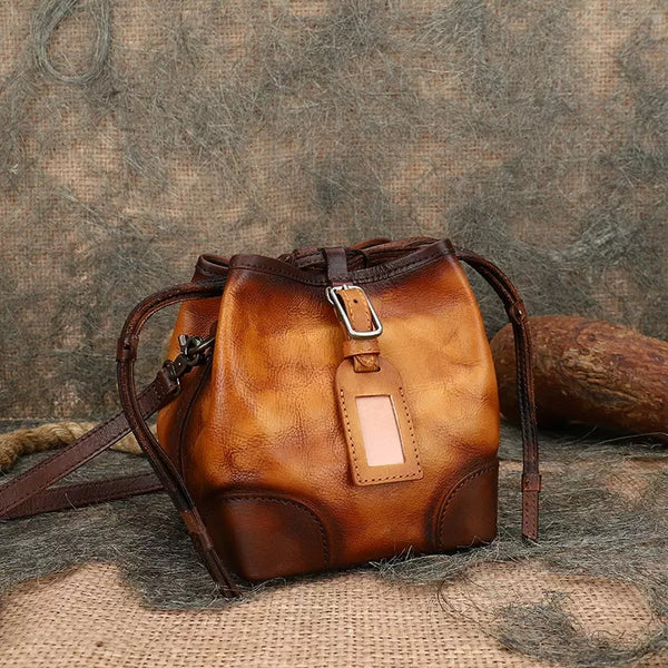 Womens Small Leather Shoulder Bag Leather Bucket Bag