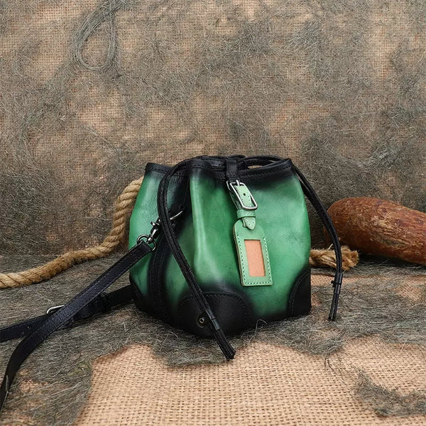 Ladies Genuine Leather Bucket Bags Brown Shoulder Bag