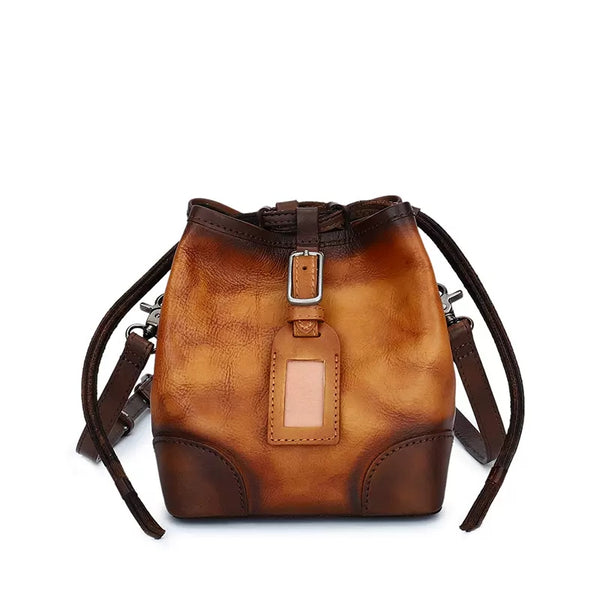 Womens Small Leather Shoulder Bag Leather Bucket Bag
