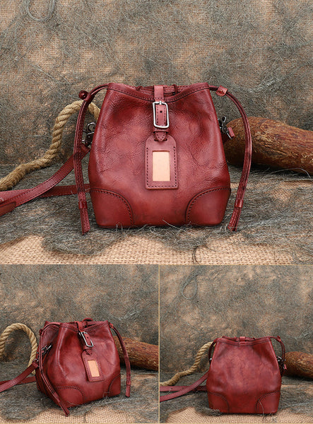Ladies Genuine Leather Bucket Bags Brown Shoulder Bag