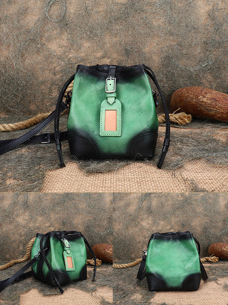 Ladies Genuine Leather Bucket Bags Brown Shoulder Bag