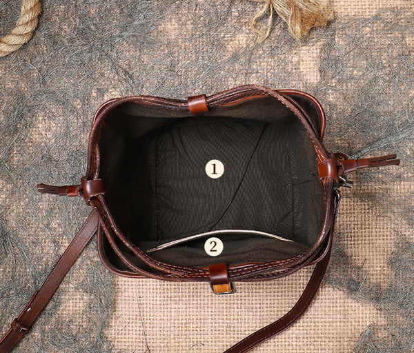 Womens Small Leather Shoulder Bag Leather Bucket Bag