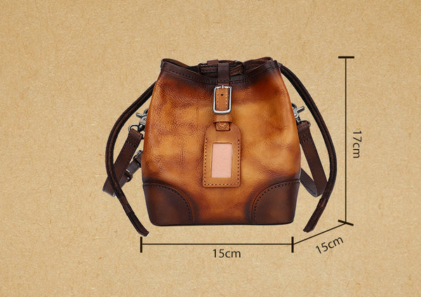 Ladies Genuine Leather Bucket Bags Brown Shoulder Bag