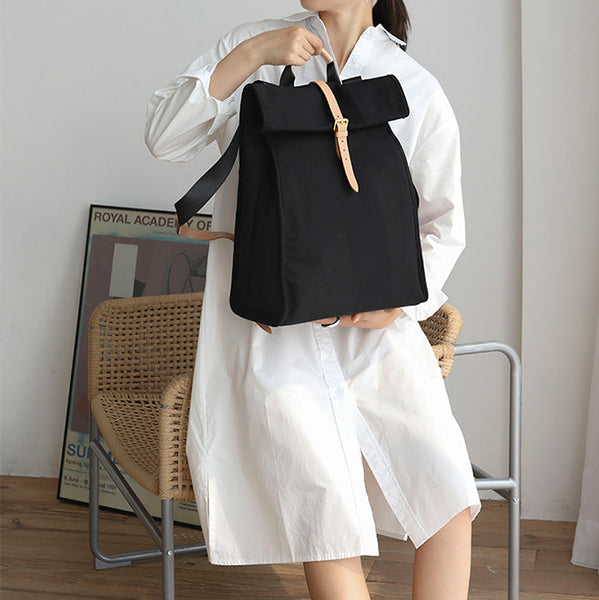 Womens Vintage Canvas Backpack Purse Laptop Rucksack Bag Black