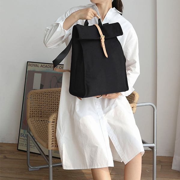 Womens Vintage Canvas Backpack Purse Laptop Rucksack Bag Black