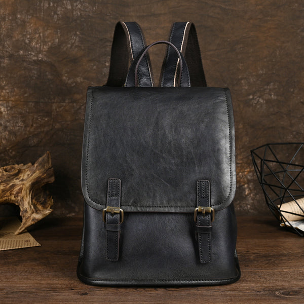 Womens Vintage Leather Rucksack Backpack Ladies Black Leather Backpack Bag Affordable