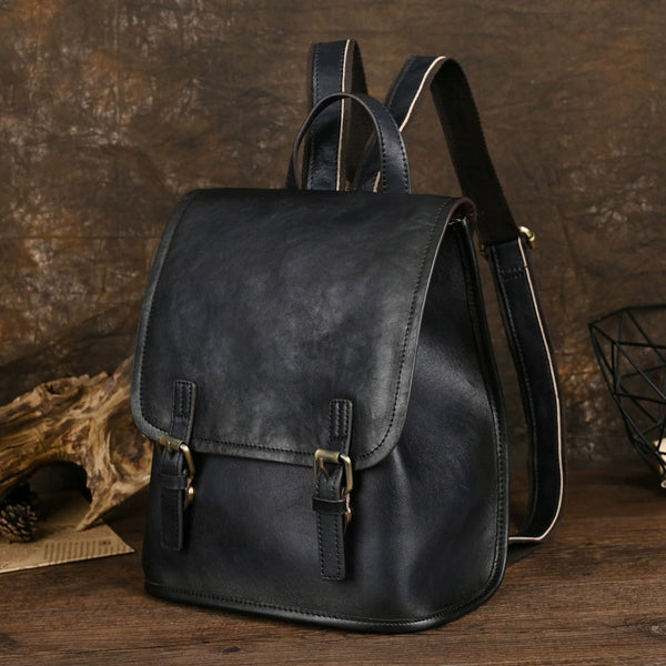 Womens Vintage Leather Rucksack Backpack Ladies Black Leather Backpack Bag