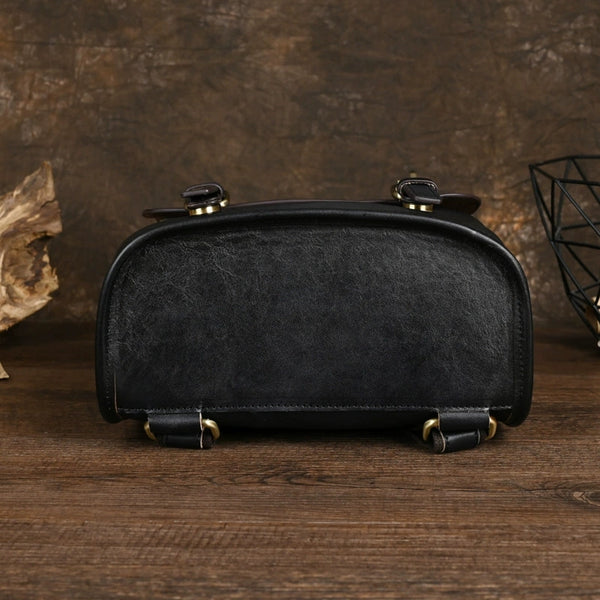 Womens Vintage Leather Rucksack Backpack Ladies Black Leather Backpack Bag Beautiful