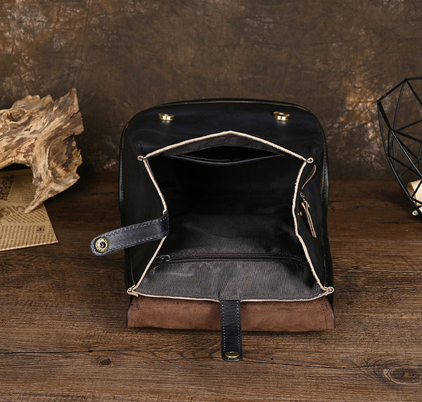 Womens Vintage Leather Rucksack Backpack Ladies Black Leather Backpack Bag Casual