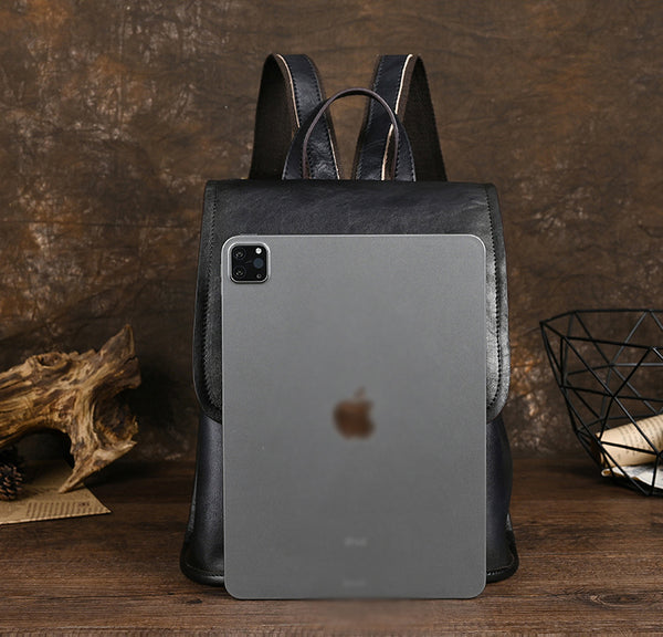 Womens Vintage Leather Rucksack Backpack Ladies Black Leather Backpack Bag Chic