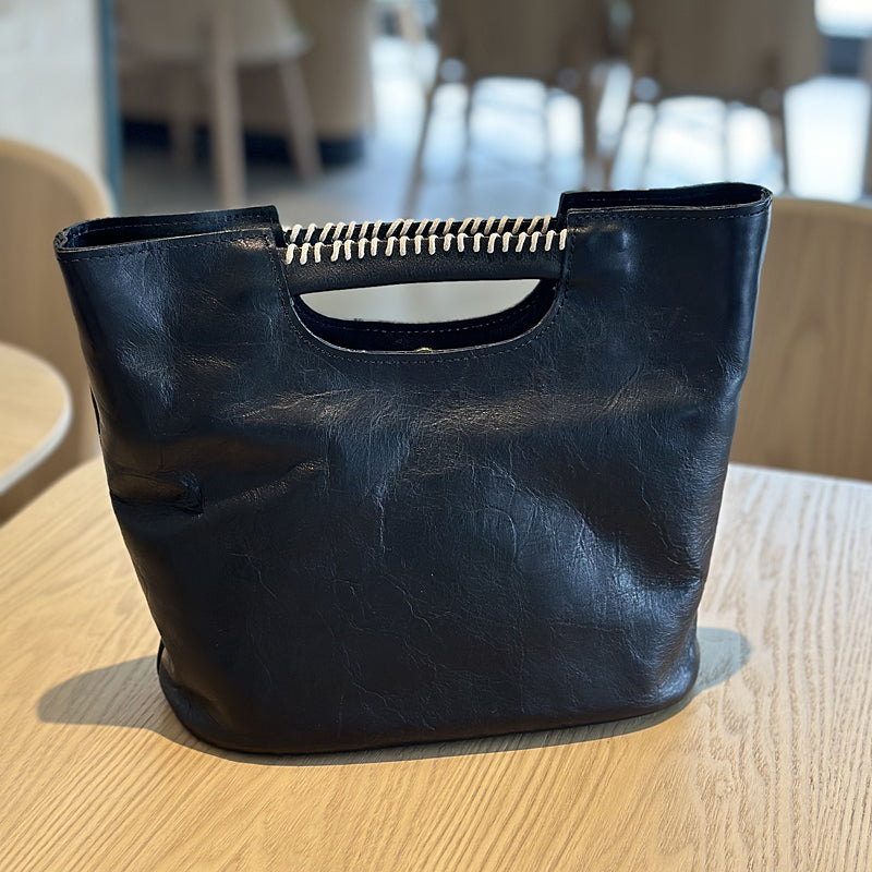 Womens Vintage Leather Satchel Purse Shoulder Bag with Top Handle Black