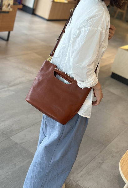 Womens Vintage Leather Satchel Purse Shoulder Bag with Top Handle Chic