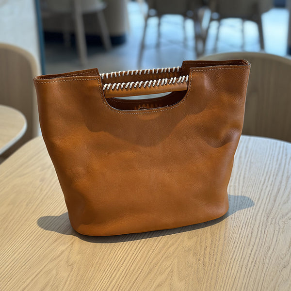 Womens Vintage Leather Satchel Purse Shoulder Bag with Top Handle Small