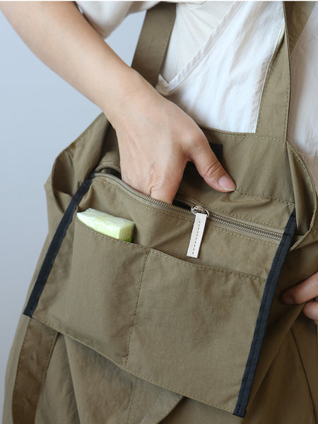 nylon tote bag khaki bag inside