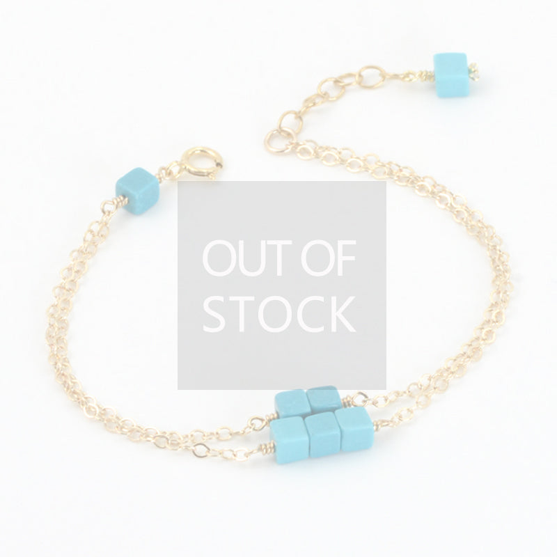 Double Strand Turquoise Bead Bracelet in 14K Gold Handmade Jewelry Women