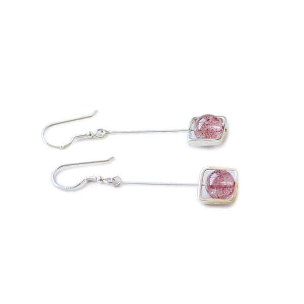 Strawberry Quartz Crystal Drop Earrings Sterling Silver Jewelry Accessories Women
