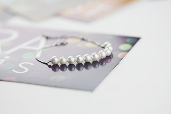 Freshwater Pearl Bead Bracelet in White Gold Plated Silver Chain Jewelry Gifts Women