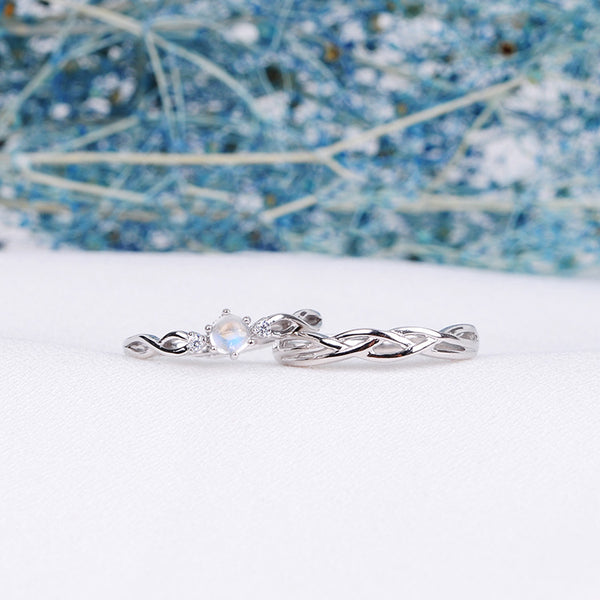 Couple Jewelry Moonstone Ring in White Gold Plated Silver Engage Ring Women Men