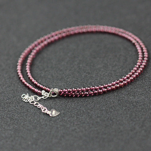 Double Strand Garnet Silver Beaded Bracelet Handmade Birthstone Jewelry for Women
