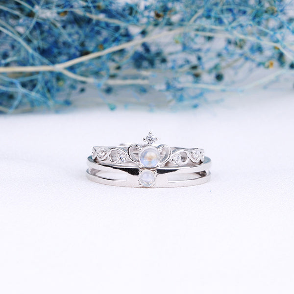 Moonstone Ring in White Gold Plated Silver Couple Jewelry Engage Ring Women Men