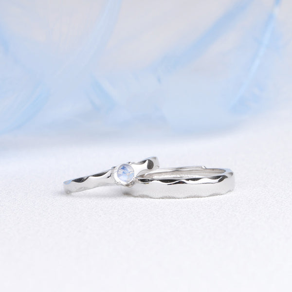 Moonstone Ring in White Gold Plated Silver Couple Jewelry Engage Ring Women Men