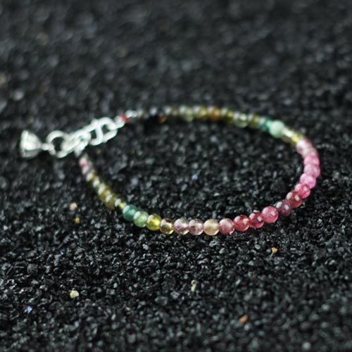 Sterling Silver Tourmaline Tiny Bead Bracelet Handmade Jewelry Accessories Women
