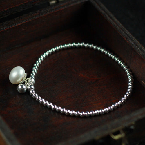 Freshwater Pearl Bead Bracelet in Sterling Silver June Birthstone Jewelry Gifts for Women