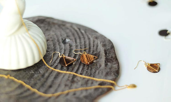 Wood Drop Earrings in Sterling Silver 14K Gold Handmade Jewelry Accessories Women