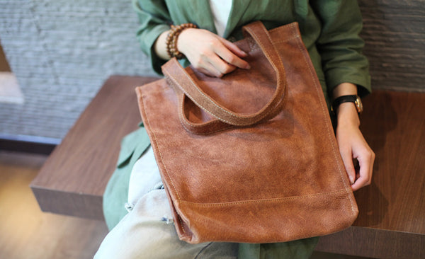 Medium Womens Brown Leather Shoulder Tote Bags Handbags Purse for Women