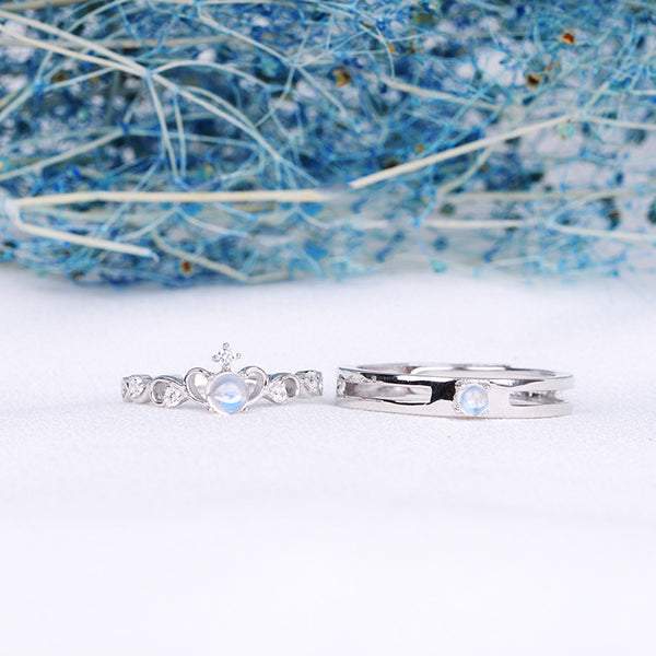 Moonstone Ring in White Gold Plated Silver Couple Jewelry Engage Ring Women Men