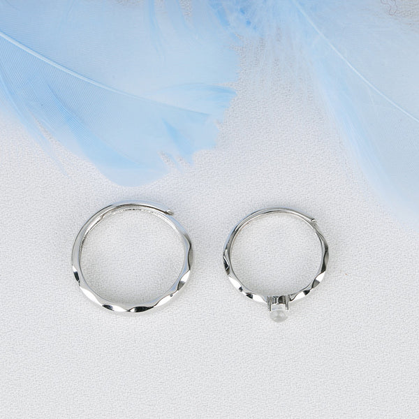 Moonstone Ring in White Gold Plated Silver Couple Jewelry Engage Ring Women Men
