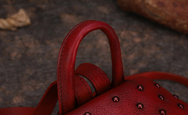 Women's Mini Leather Backpack Purse With Rivets Leather Rucksack For Women
