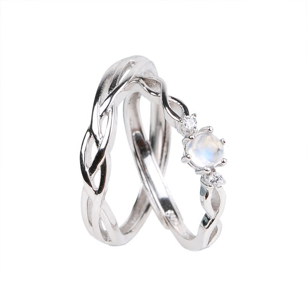 Couple Jewelry Moonstone Ring in White Gold Plated Silver Engage Ring Women Men