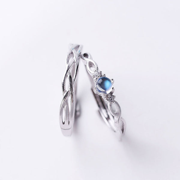 Couple Jewelry Moonstone Ring in White Gold Plated Silver Engage Ring Women Men
