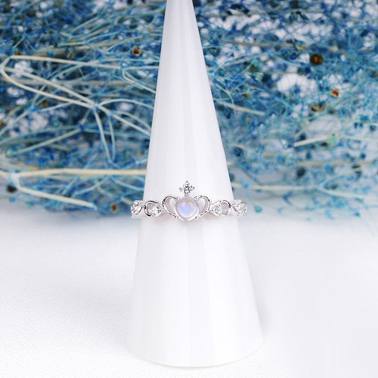 Moonstone Ring in White Gold Plated Silver Couple Jewelry Engage Ring Women Men