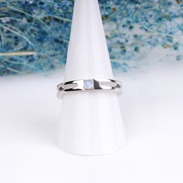 Moonstone Ring in White Gold Plated Silver Couple Jewelry Engage Ring Women Men