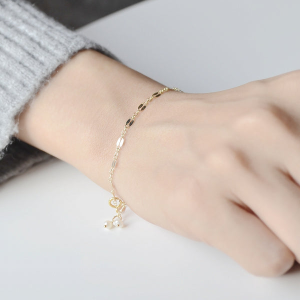 14K Gold Bracelet with Tiny Freshwater Pearl Handmade Jewelry Accessories Women