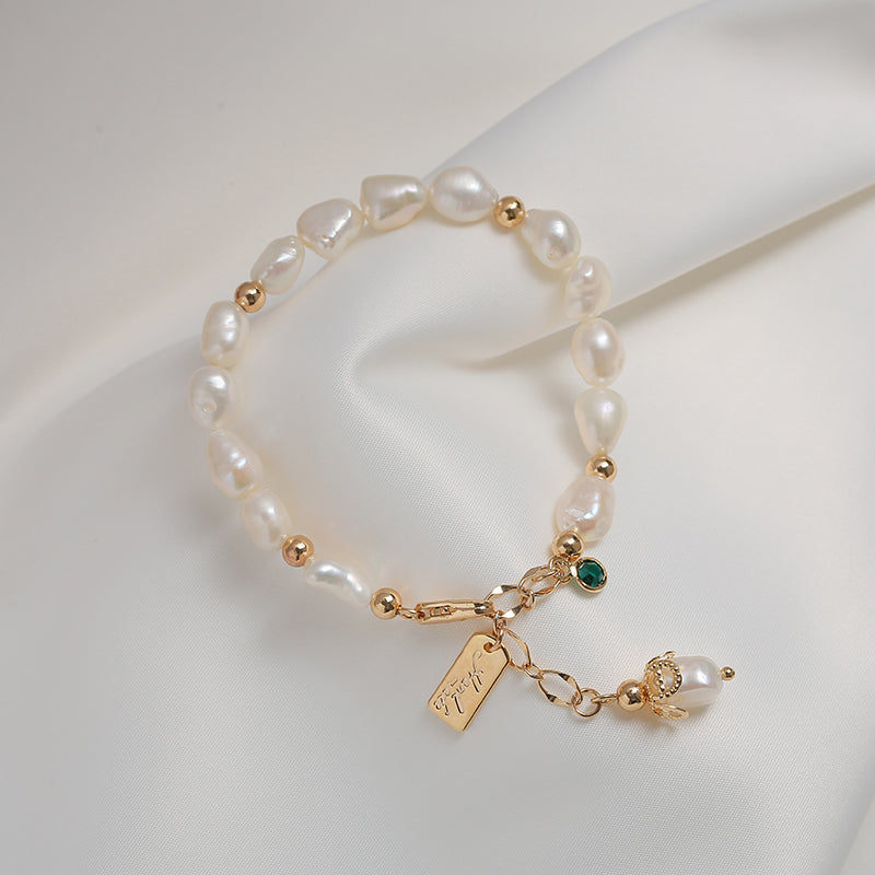 14K Gold Plated Womens Pearl Bracelet Charm Bracelets For Women Accessories