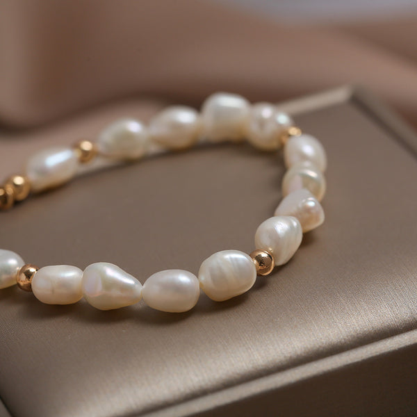 14K Gold Plated Womens Pearl Bracelet Charm Bracelets For Women Fashion