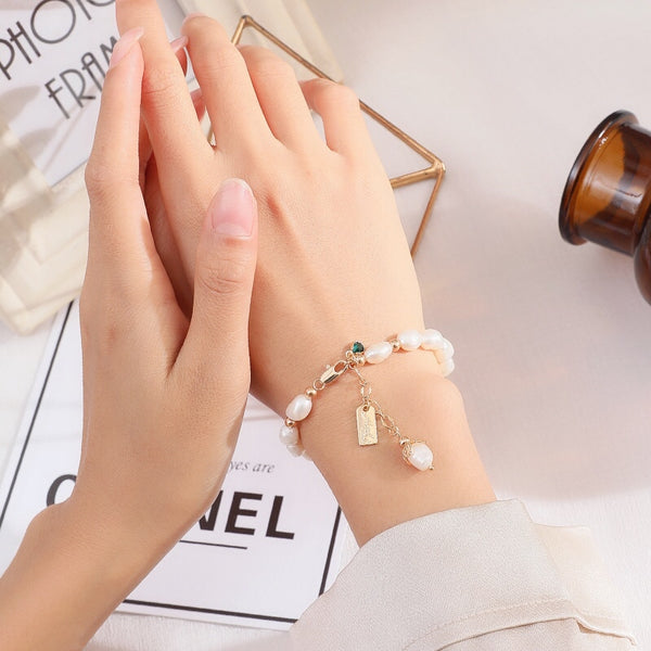 14K Gold Plated Womens Pearl Bracelet Charm Bracelets For Women Handmade