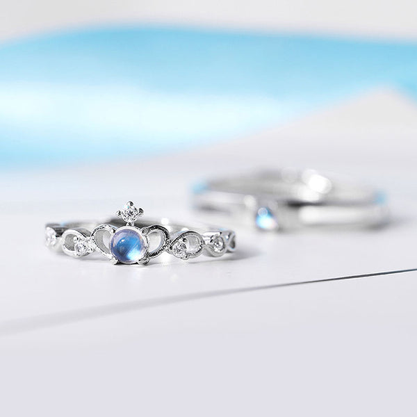 Moonstone Ring in White Gold Plated Silver Couple Jewelry Engage Ring Women Men