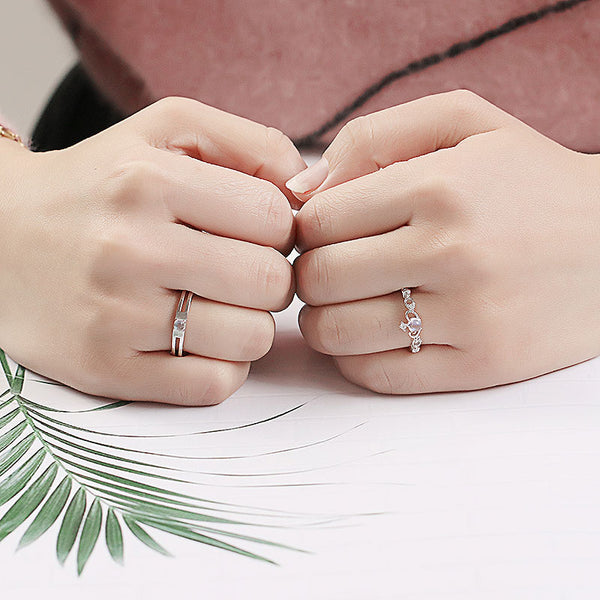 Moonstone Ring in White Gold Plated Silver Couple Jewelry Engage Ring Women Men