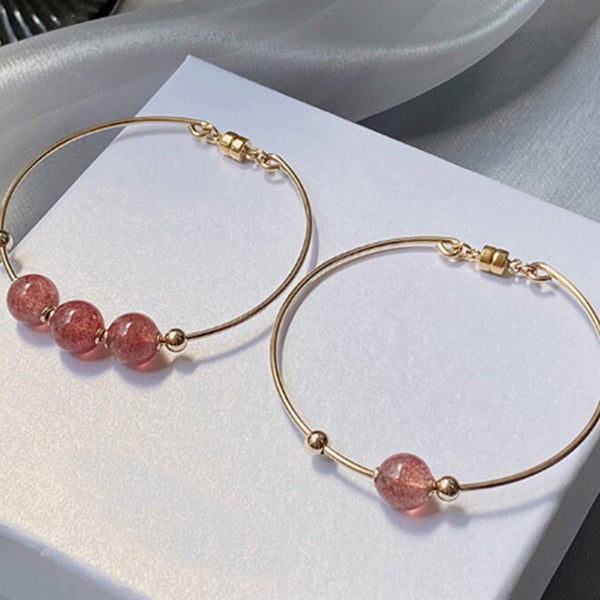 14K Gold Plated Womens Strawberry Quartz Crystal Bead Bracelet Bangle For Women