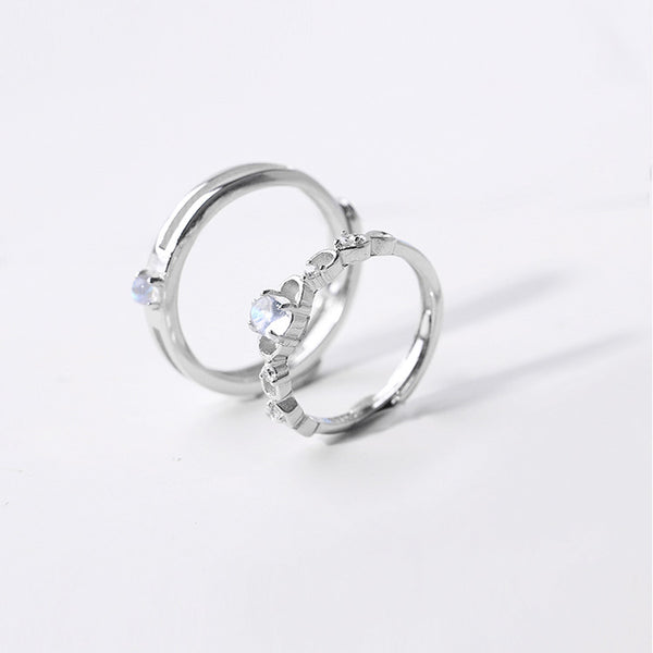 Moonstone Ring in White Gold Plated Silver Couple Jewelry Engage Ring Women Men